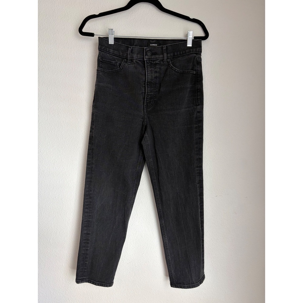 Express Mom Jean Super High Rise Faded‎ Black Tapered Leg Denim Pants Womens 4
